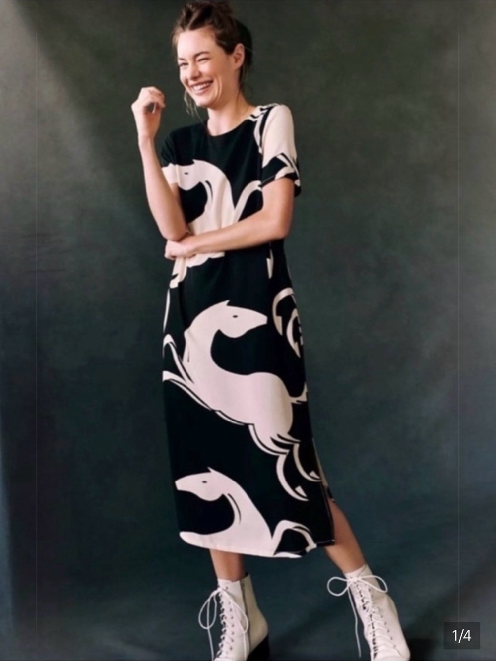 Anthropologie Corey Lynn Calter Caballos Horse Print Midi Dress Black XS NWT